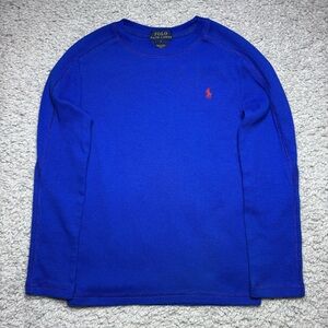 Polo Ralph Lauren Shirt Boys 7 Crewneck Thermal Blue Red Pony Classic Casual
